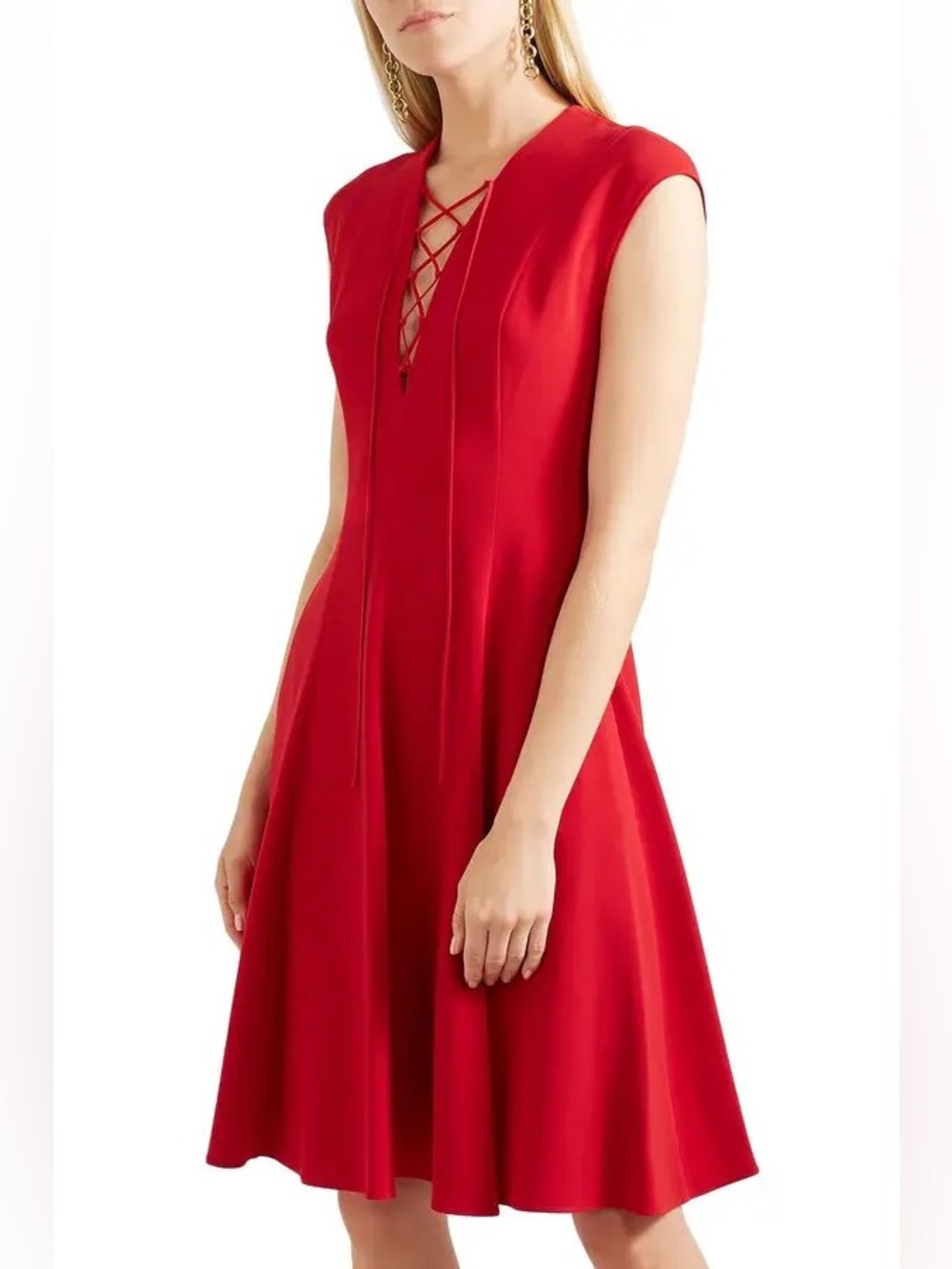 Stella McCartney Lace Up Pleated Stretch Crepe Dress